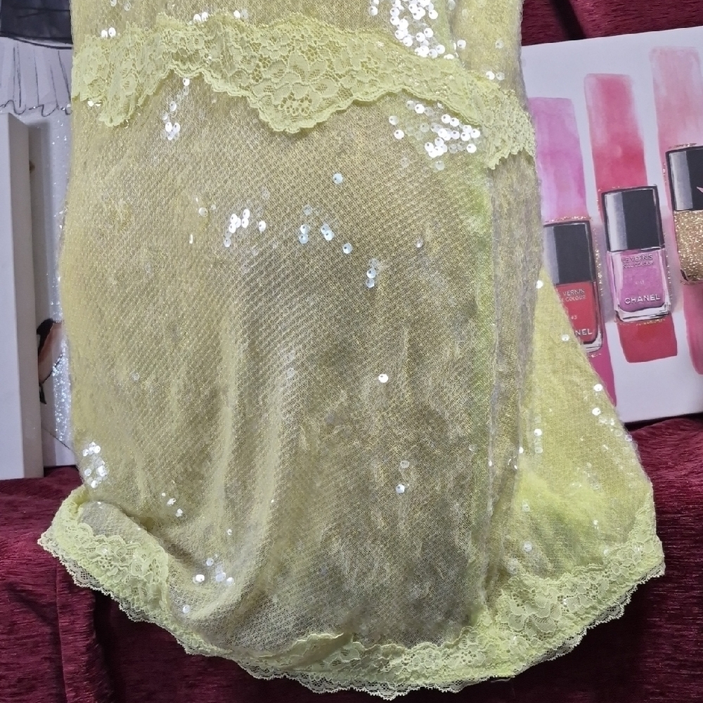 VICTORIA'S SECRET yYellow Sequin Lace Slip Dress NWT 2198 - Picture 6 of 7